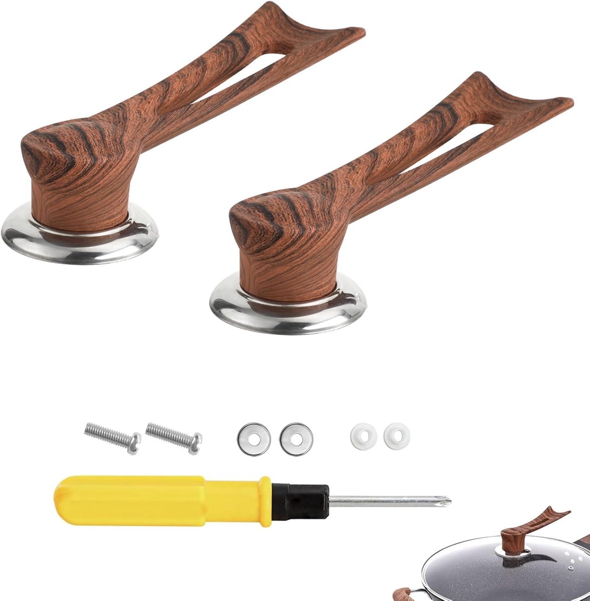 2er-set Potdekselgrepen - Dekselhouder van Hittebestendig Siliconen, 12cm Verticale Potdekselgrepen, Geschikt voor Potdeksels met Een Diameter van 20-25cm (houtnerf)