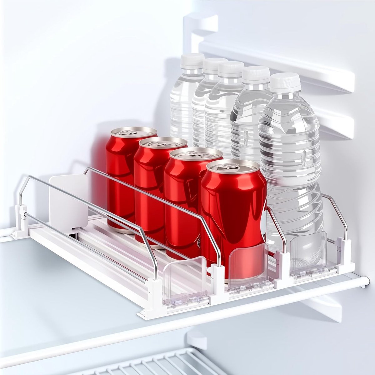 Koelkastorganizer voor blikken, automatische keukenkastorganizer voor blikken, geschikt voor 12 standaardformaat containers (330 ml, 440 ml, 500 ml), geschikt voor keukens (31 x 25 cm)