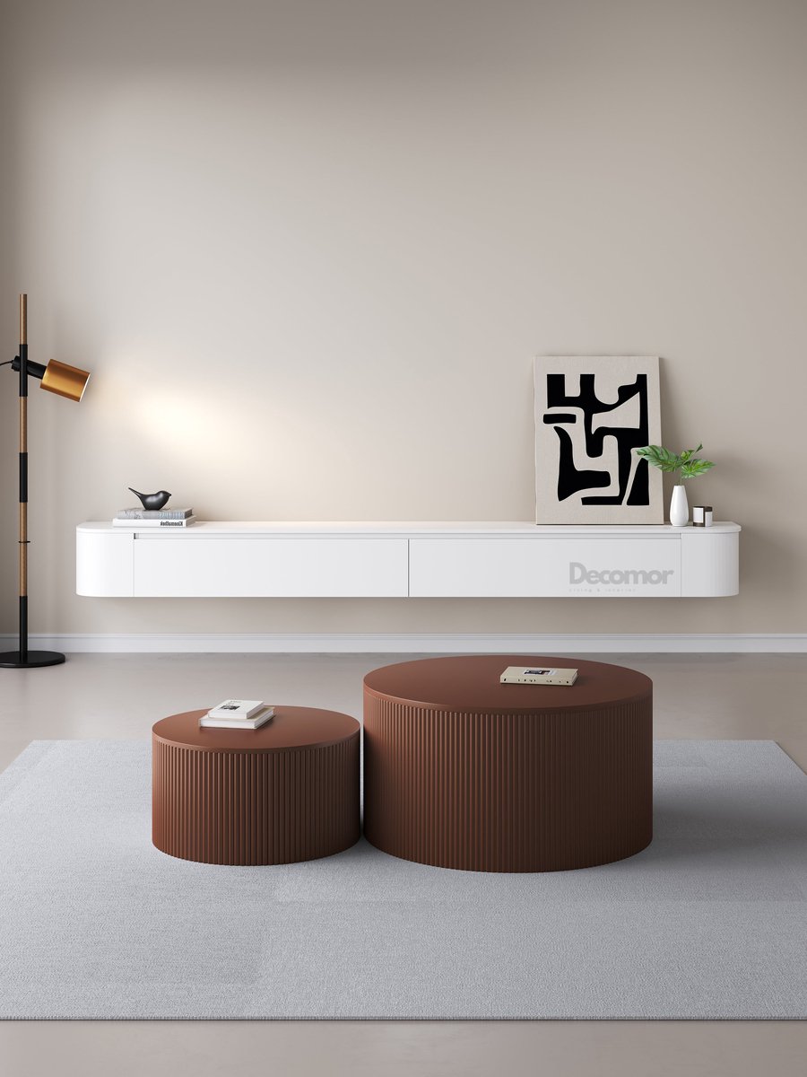 DECOMOR Chic Curve Ronde TV Meubel 180cm - Zwevend – Wit mat