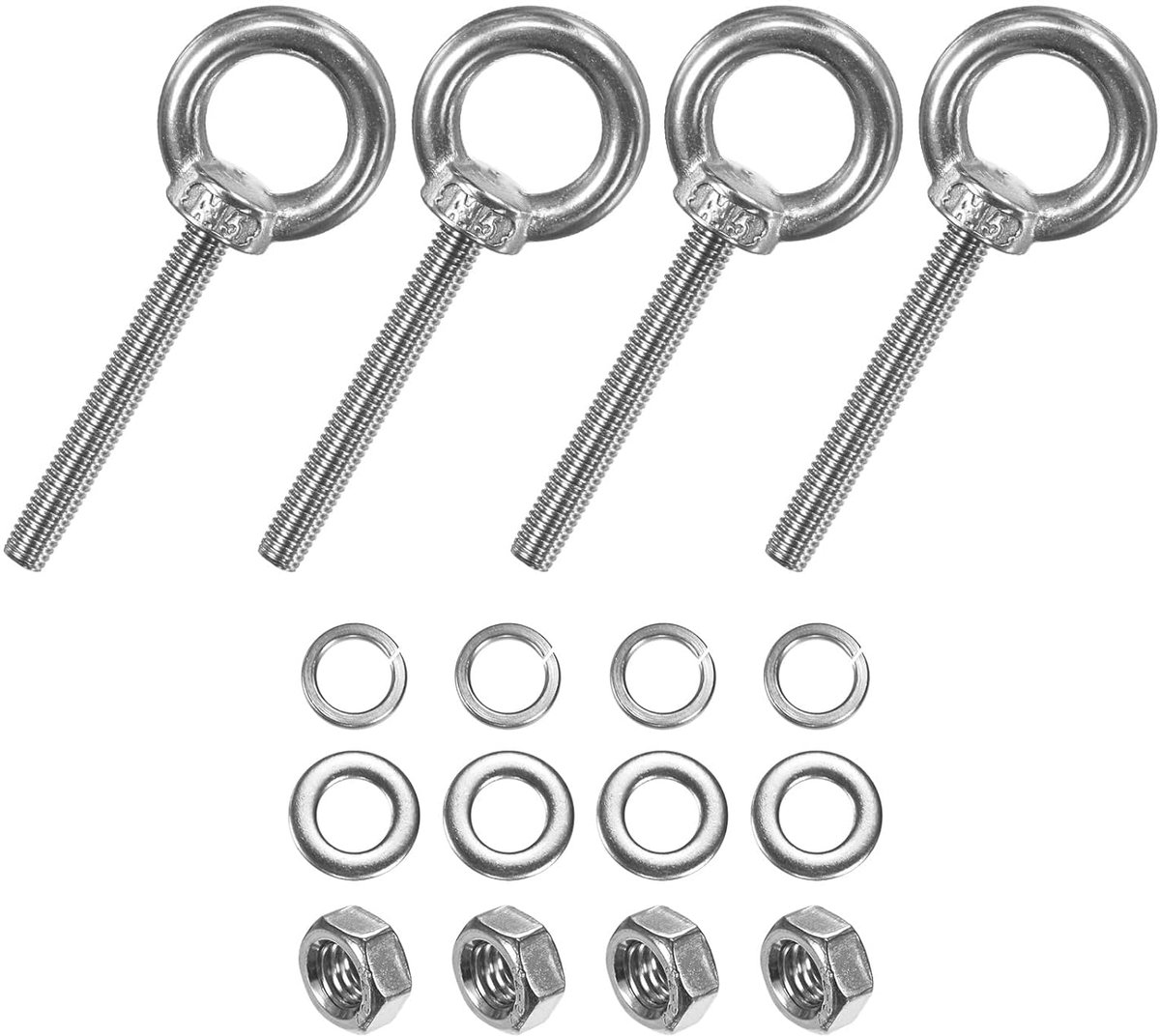 METERXITY Set van 4 ogen van roestvrij staal M5 x 40 mm voor het optillen met schouders met moeren en schouders, lengte 4 cm voor ophanging/bevestiging