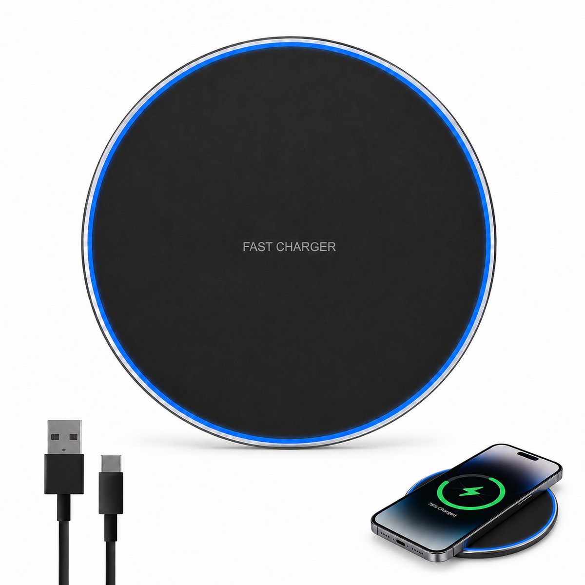 Draadloze Oplader -Inclusief Kabel-Wireless Charger -Fast Charger - Geschikt voor alle Draadloos Oplaadbare Smartphones- Snelle Slimme Oplading