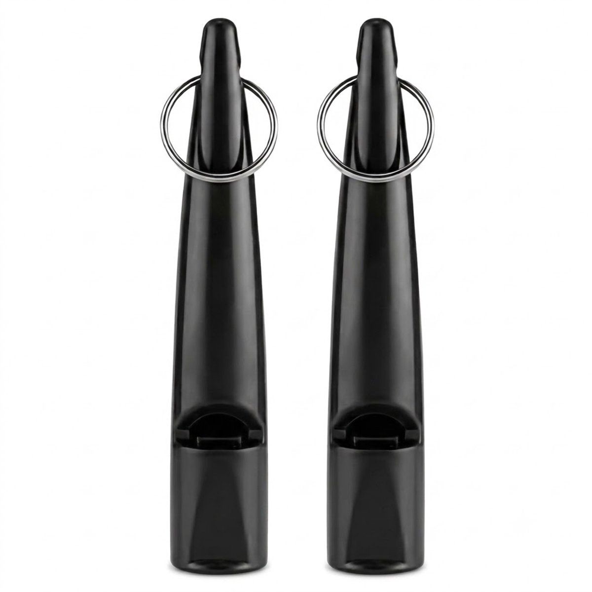 Zwart hondenfluitje noodfluitje 2 Pack voor honden training met sleutelhanger metalen ring ergonomisch kunststof fluitje voor gehoorzaamheid agility jacht kamperen huisdier training accessoires