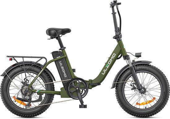 ULZOMO Dolphin Vouwbare Elektrische Fiets 20 inch, Voorvering 250W 25km/h, 36V 18.2Ah Accu, Mechanische schijfremmen, Stadsfiets voor woon‑werkverkeer, E-bike, Groen — afbeelding 2