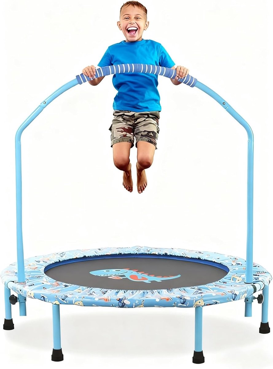 38" Kids Trampoline Mini Opvouwbare Fitness Trampoline met Verstelbare Leuning en Veiligheid Gewatteerde Cover Oefening Opvouwbare Bungee Rebounder Indoor Outdoor Gebruik