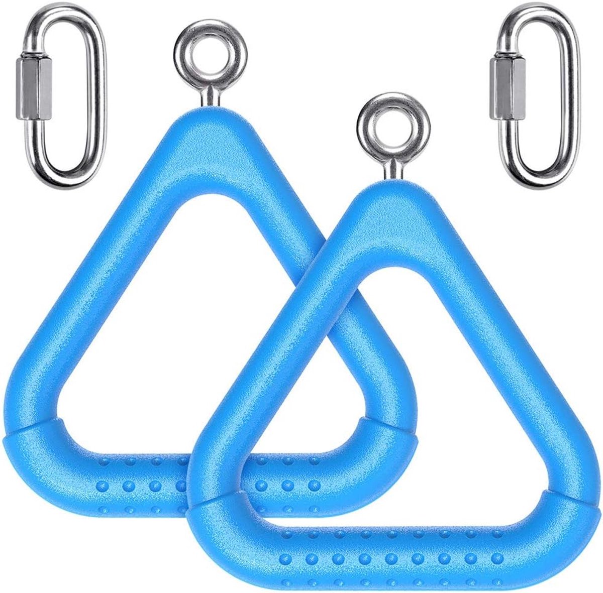 2 stuks driehoek trapeze ringen met karabijnhaken, swing set accessoires voor kinderen en volwassenen, blauw