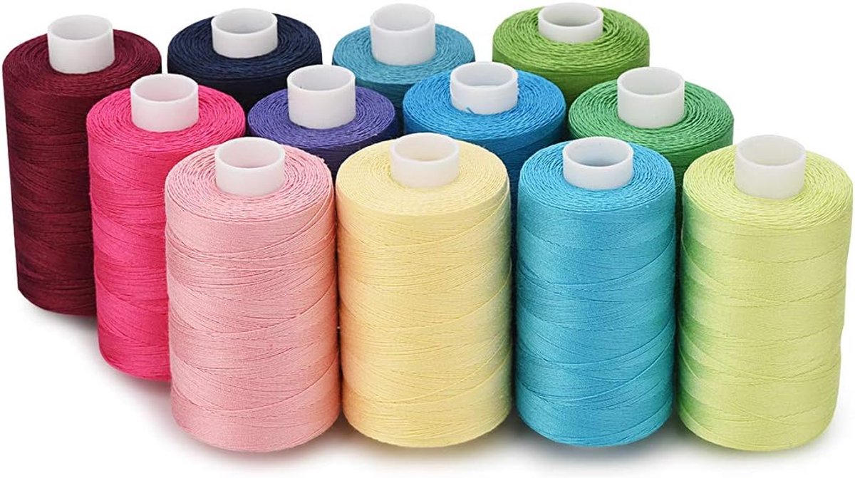 katoenen naai- en quiltdraad voor thuisnaaimachine - 12 heldere kleuren, 500 meter/haspel