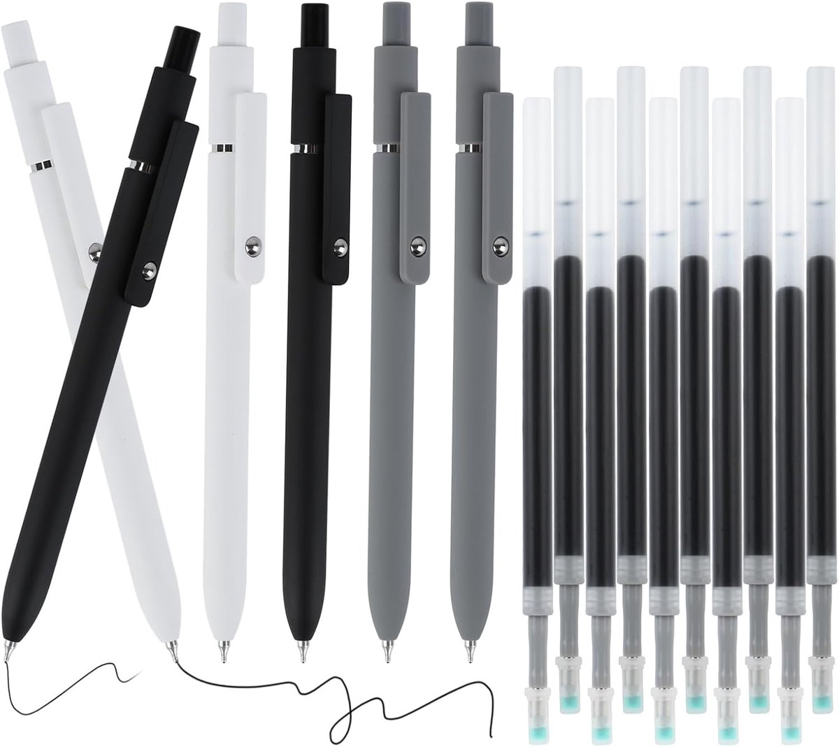 Gelpennen, balpen, 6 stuks intrekbare gelpennen met 10 vullingen, zwarte inktstiften, gelpen, geschikt voor school, kantoor, thuis (klassieker)