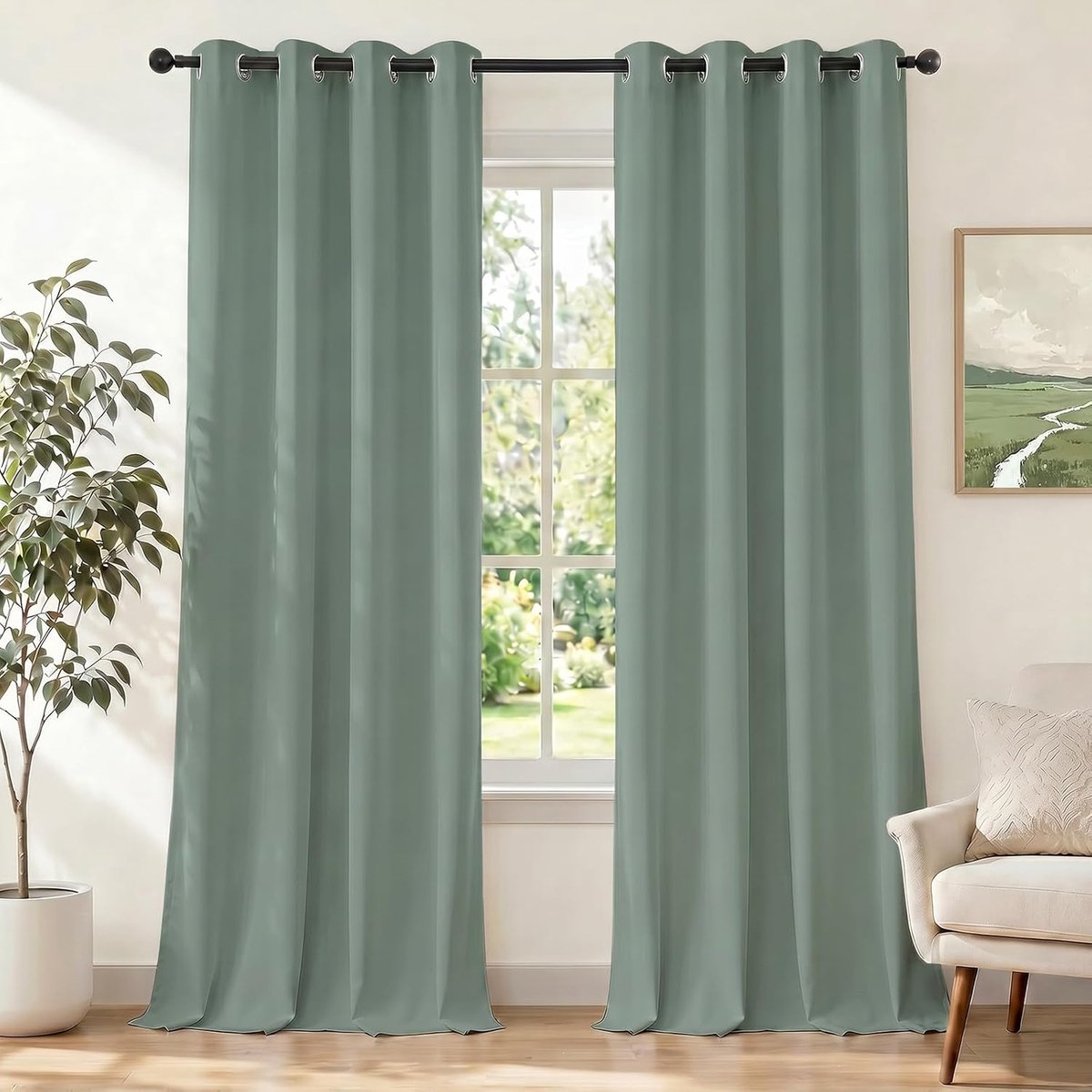 Gordijnen Kant En Klaar Set Van 2, 140x260cm, Gordijnen Verduisterend Met Ringen, Thermische Gordijn, Verduisteringsgordijn, Thermogordijnen, Deurgordijn Voor Slaapkamer Woonkamer, Matcha Groen