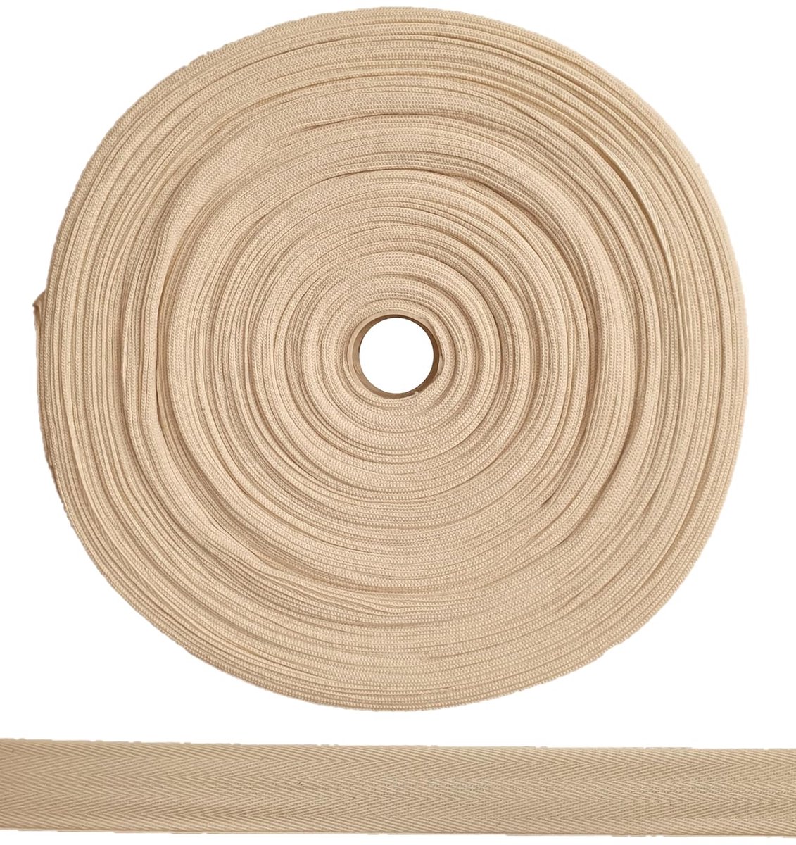 Naadband van 100% katoen, 50 m x 20 mm, hoogwaardige keperband, twillband, visgraatband, naadband, ideaal voor doe-het-zelf naaien, in België gemaakt, op een rol (natuur)