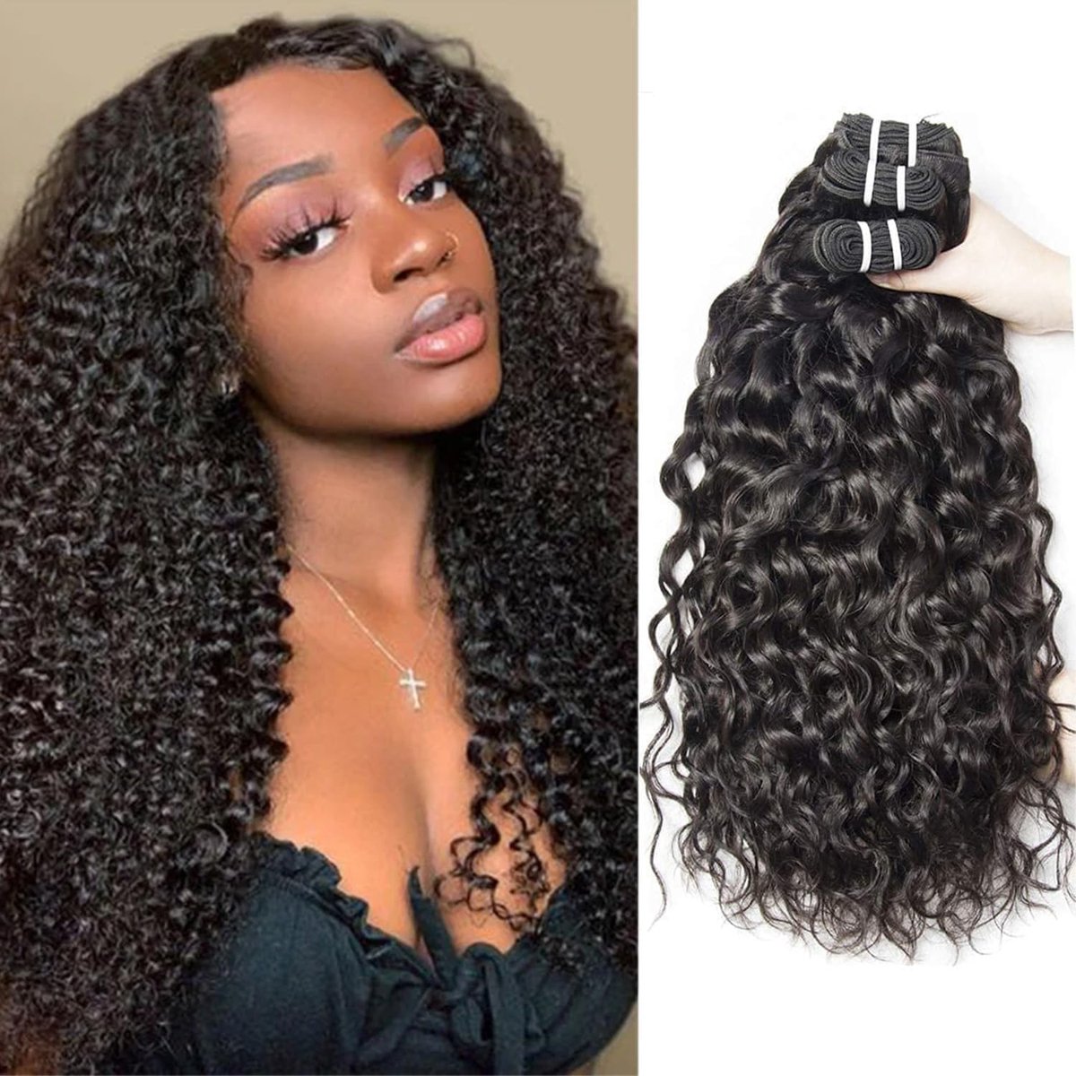bundel van echt haar, krullend, Braziliaans haar, 50-56-61 cm, 3 verpakkingen van 80 g/verpakking (in totaal 240 g) natuurlijke kleur