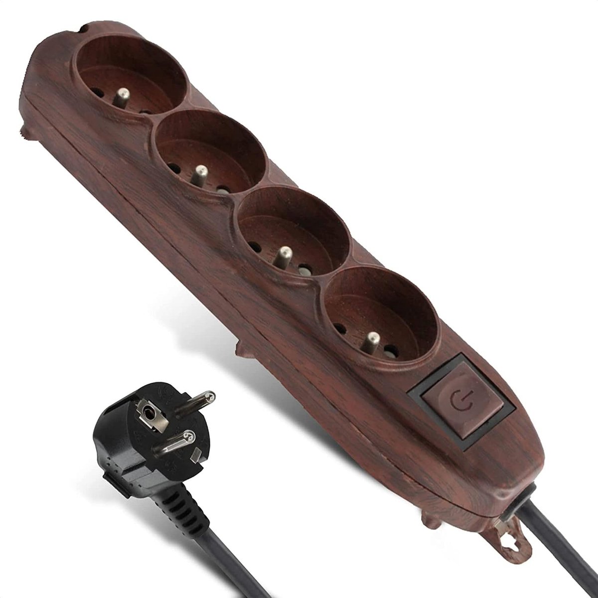 - Stekkerdoos 4 stopcontacten - houtpatroon - schakelaar - lengte netsnoer 1,5 m - bruine stekkerdoos voor thuis, kantoor, slaapkamer - kabel 1mm² - CE- en NF-normen - houteffect
