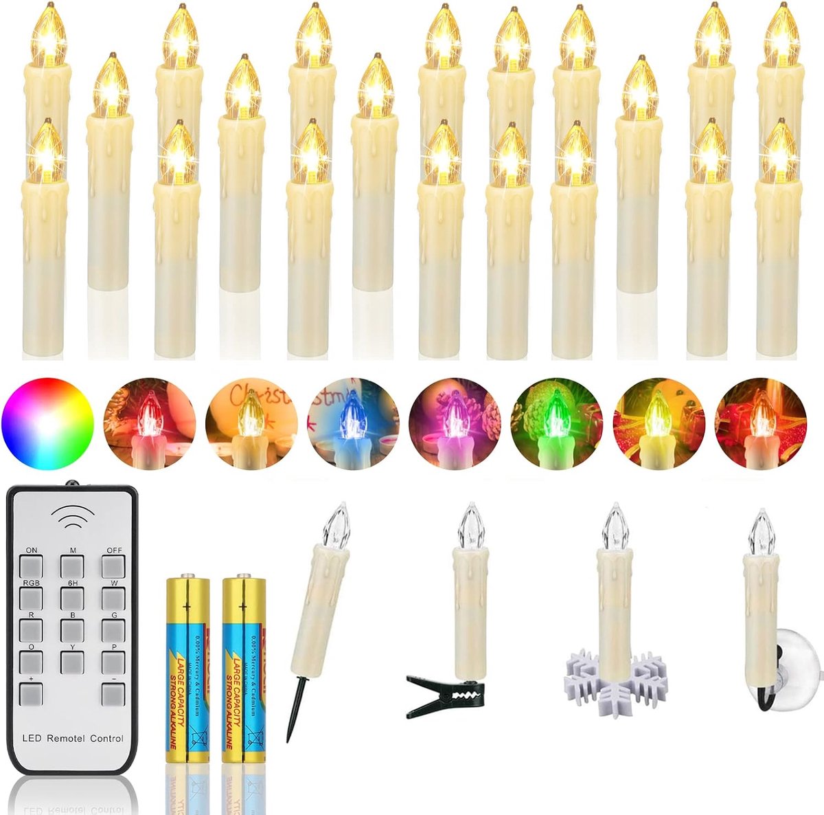 10/20/30 stuks led-kerstkaarsen met afstandsbediening, timer en dimfunctie, draadloze kerstboomkaarsen voor kerstdecoratie, bruiloft (20 stuks)