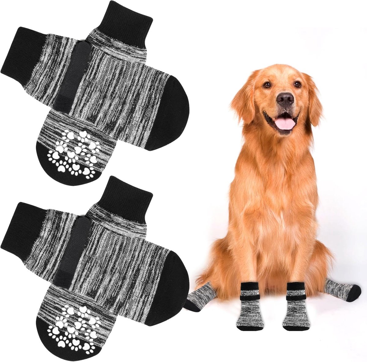2 Paar Antislipsokken Voor Binnen Voor Honden, Zachte Huisdierbescherming, Antislip Hondensokken Met Klittenbandsluiting, Hondensokken Voor Kleine Middelgrote Grote Honden-L