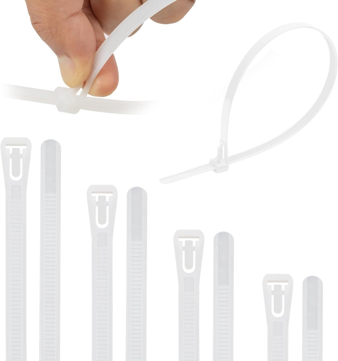 Kabelbinders, herbruikbaar, uv-bestendig, sterk nylon, verwijderbare kabelbinders met 50 kg treksterkte (wit)