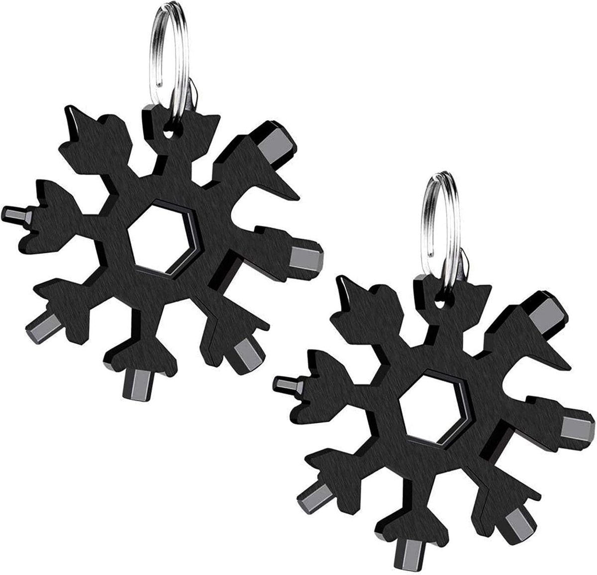 2 stuks 18-in-1 sneeuwvlokken multitool roestvrij staal fiets multifunctioneel gereedschap kaart sleutelhanger flesopener ringsleutel sneeuw sleutelbos gereedschap sneeuwvlok