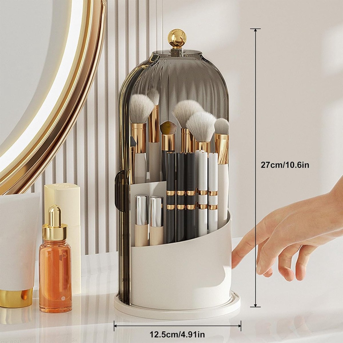 borstelhouder met 360 graden draaibaar, lekvrije afdekking, ruimtebesparende organizer voor cosmetica en make-upkwasten, houder voor cosmetica en make-upgereedschap in een praktische etui