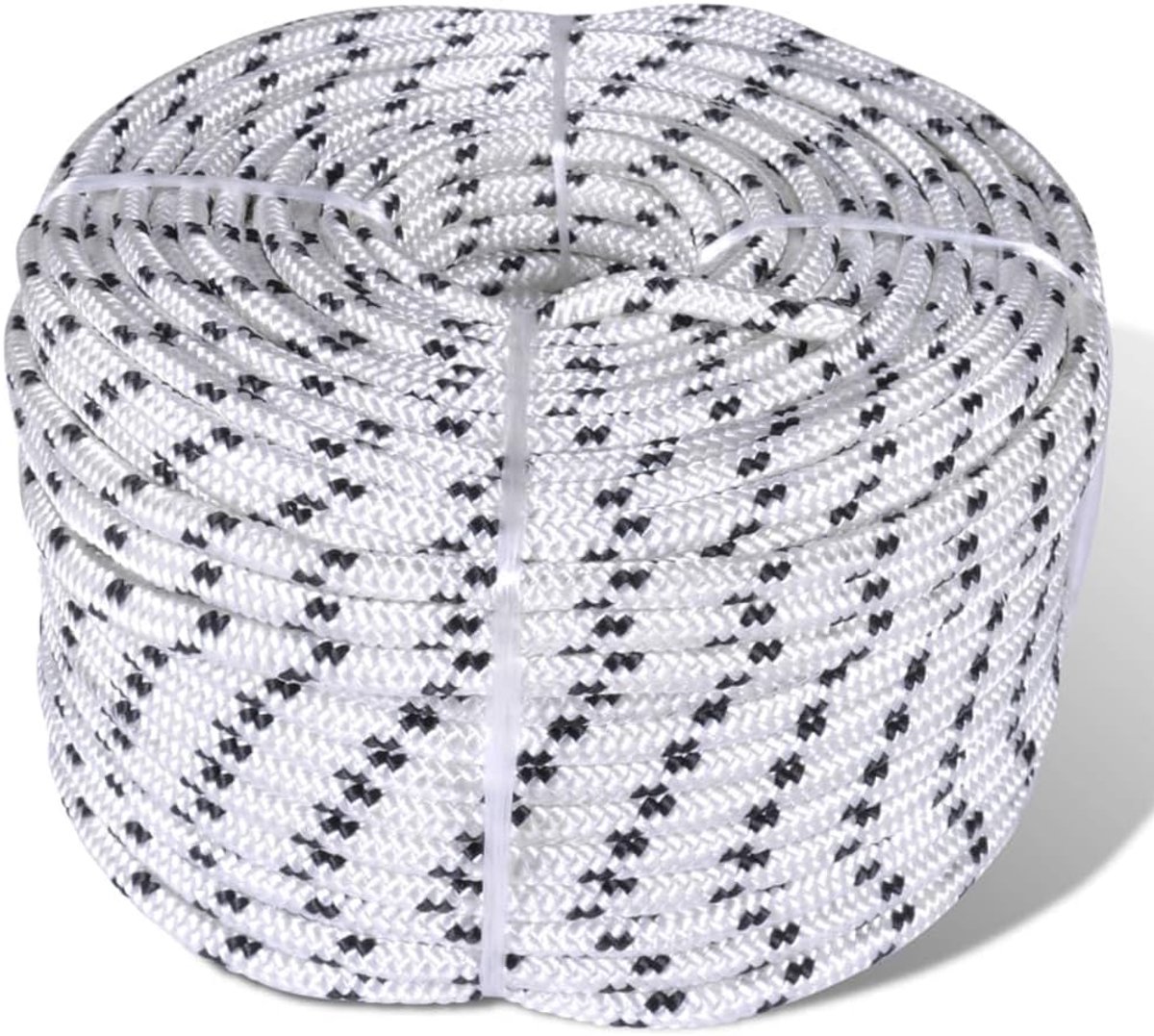 Gevlochten boottouw, polyester, 12 mm, 250 m, wit, docklijntouw, bootlijnen, ankerlijn, gevlochten koord, scheepsjachttouw voor zeilen, afmeertouw voor boot