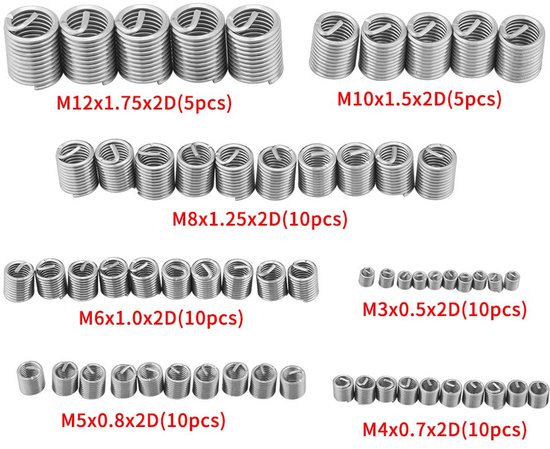 Draad Reparatie Kit, Draad Draad Draad Reparatie Insert, Draad Reparatie Kit, Zelftappende Draad Insert M3 M4 M5 M6 M8 M10 M12 voor Automotive Reparaties, 60 Stks — afbeelding 2
