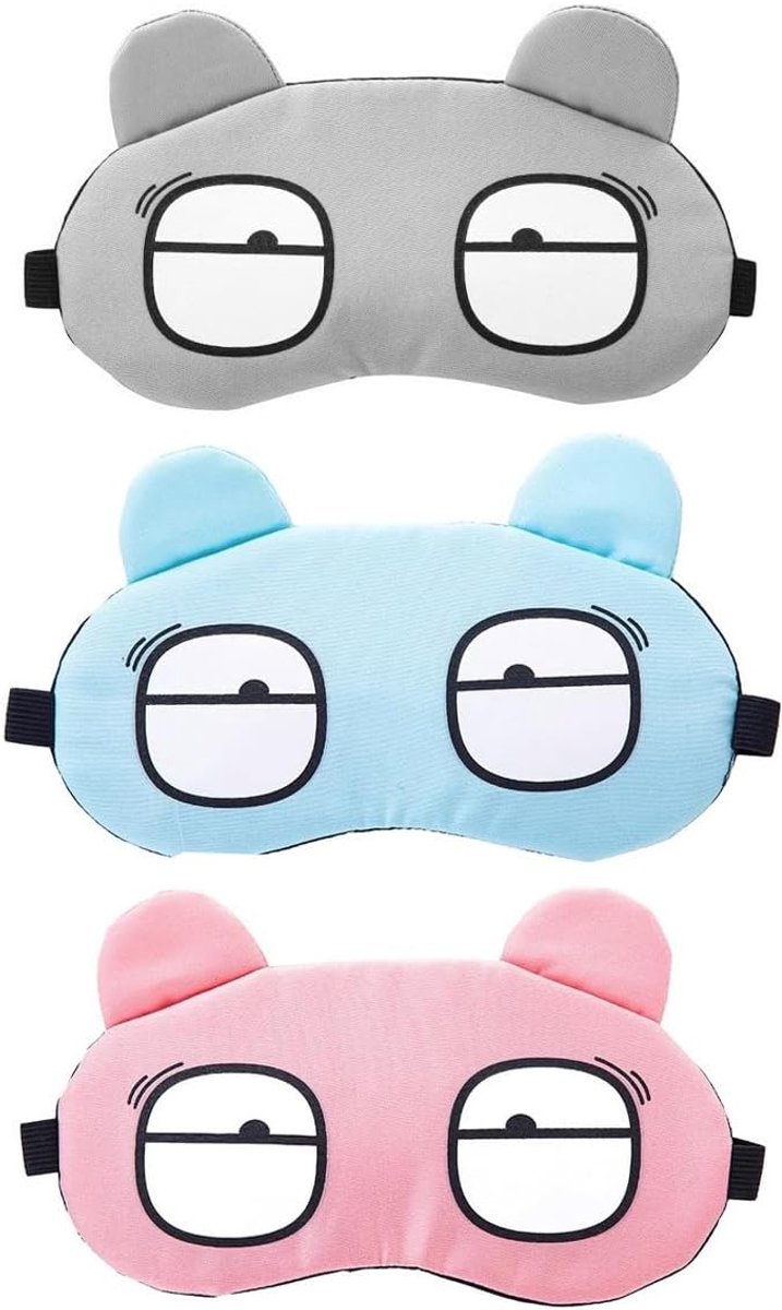 3PCS schattig nachtmasker blackout slaapmasker voor mannen vrouwen ultrazachte slaap reis dutje oogmasker met elastische band