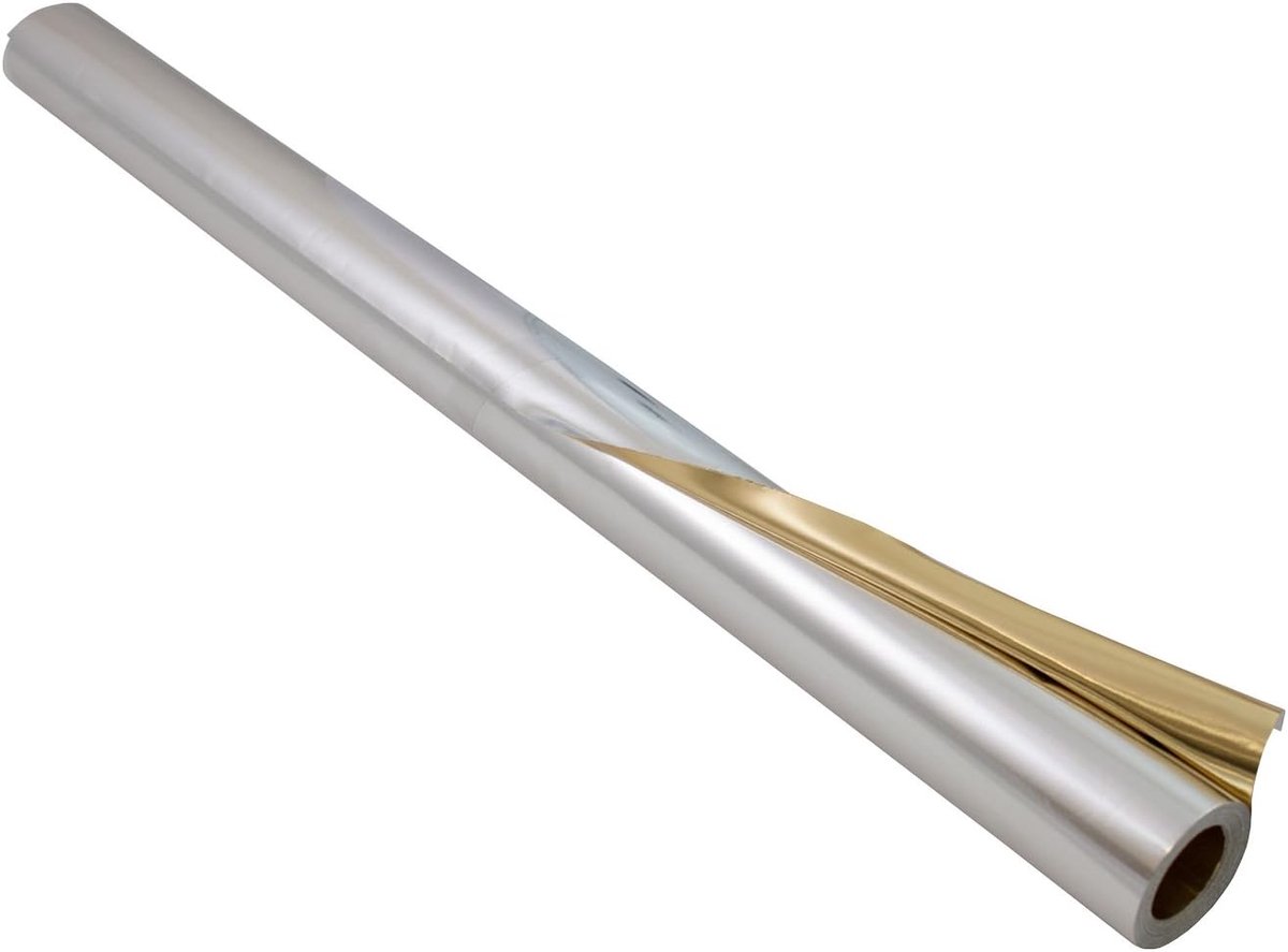 Folie op rol, dubbelzijdig gelamineerd, ca. 50 cm x 10 m, goud/zilver - ideaal voor knutselen en verpakken