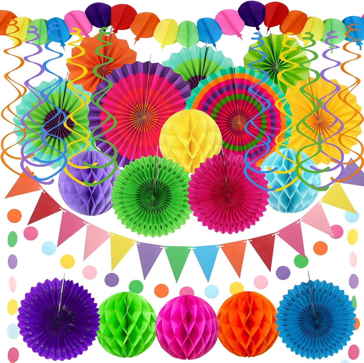 Feestdecoratie, papieren honingraatballen, slinger voor feestdecoraties, verjaardag, meerkleurig
