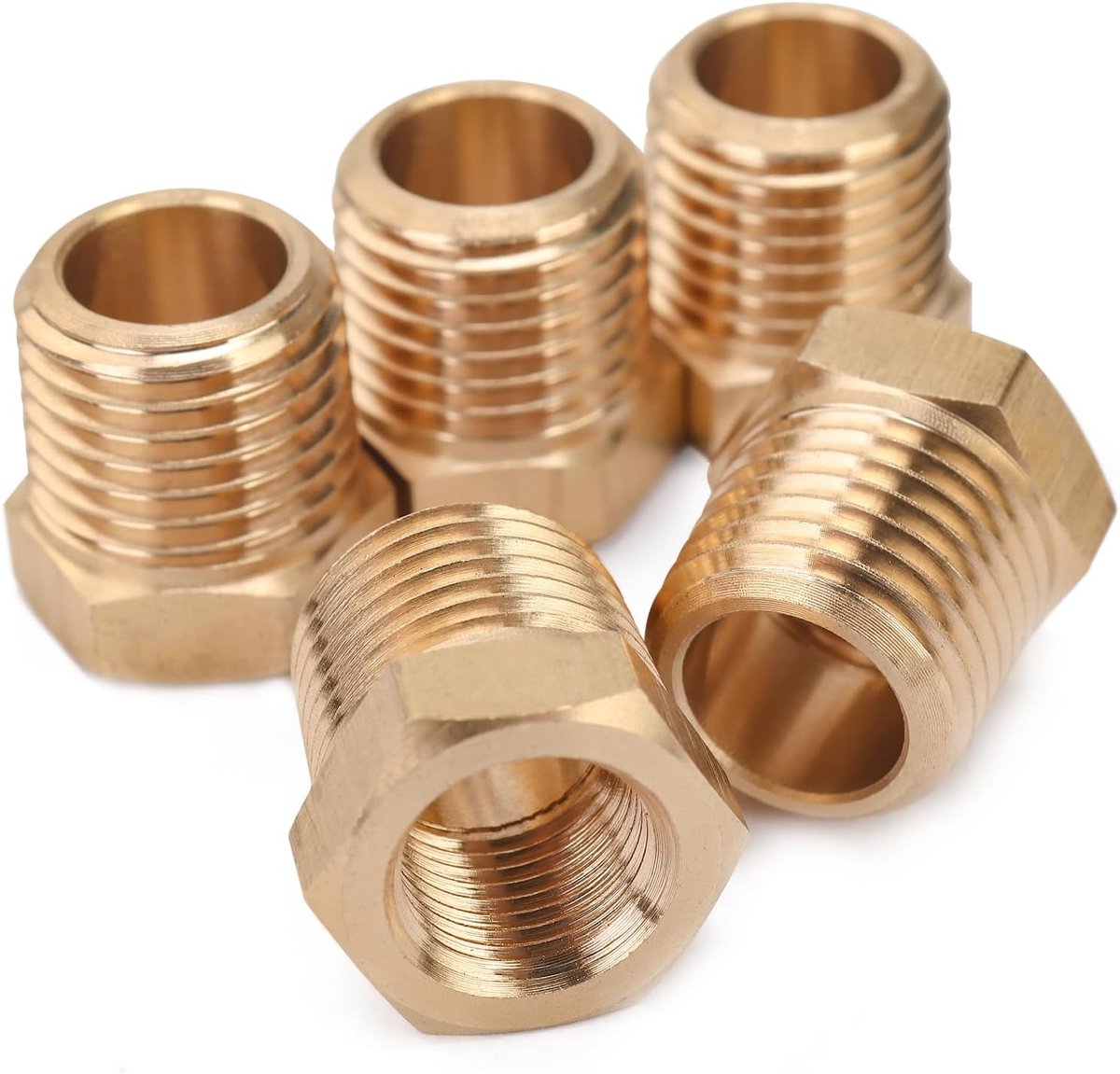Messing Hex Pipe Bus Reducer Fittings 1/4-Inch Mannelijke BSPT x 1/8-Inch Vrouwelijke BSPP (Pack van 5)