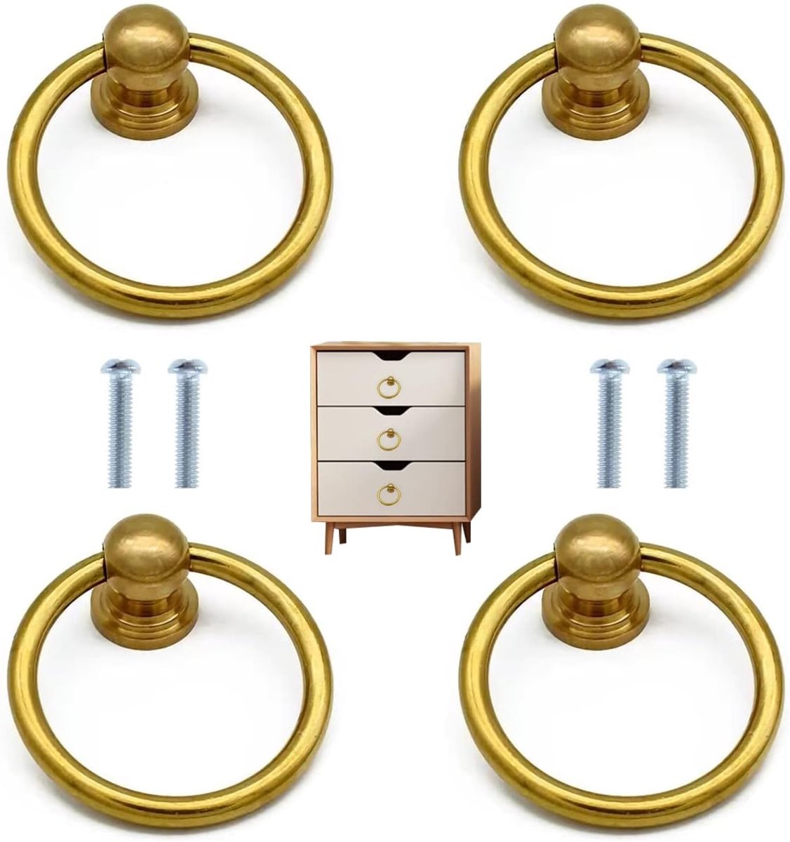 4 stuks vintage drawer ringen met schroeven, handvat ring, vintage, zinklegering, ring handvat voor schuifdeuren in kast, kist, vintage landhuisstijl, retro, keukenkast, commode.
