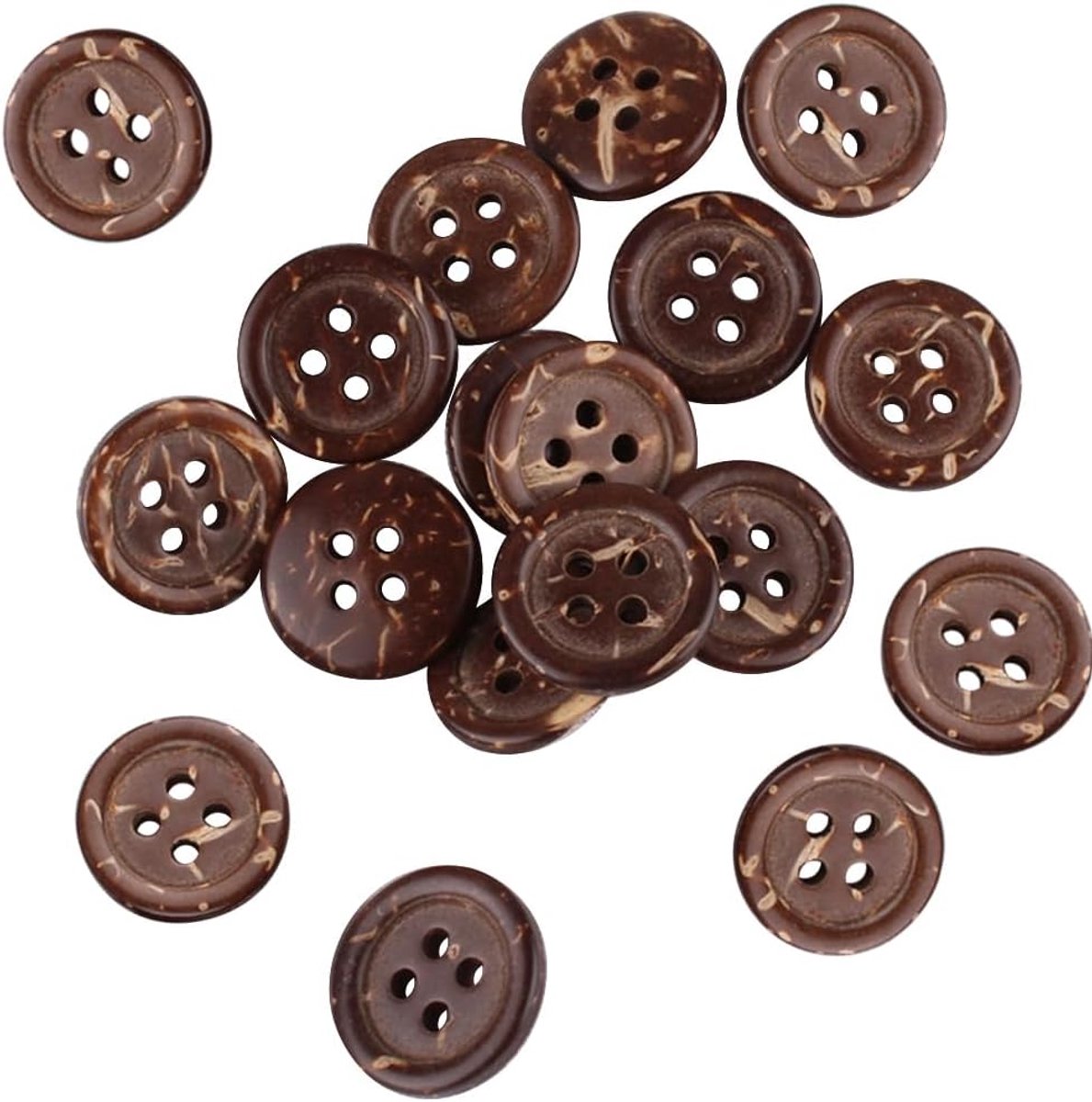 100Pcs 15Mm Bruin Kokosknoop Houten Knoppen Klein Natuurlijk Hout 4 Gat Ronde Platte Coco Shell Scrapbooking Knoppen Bulk Voor Naaien Ambachten Handmatig Schilderen Kleding Decor DIY