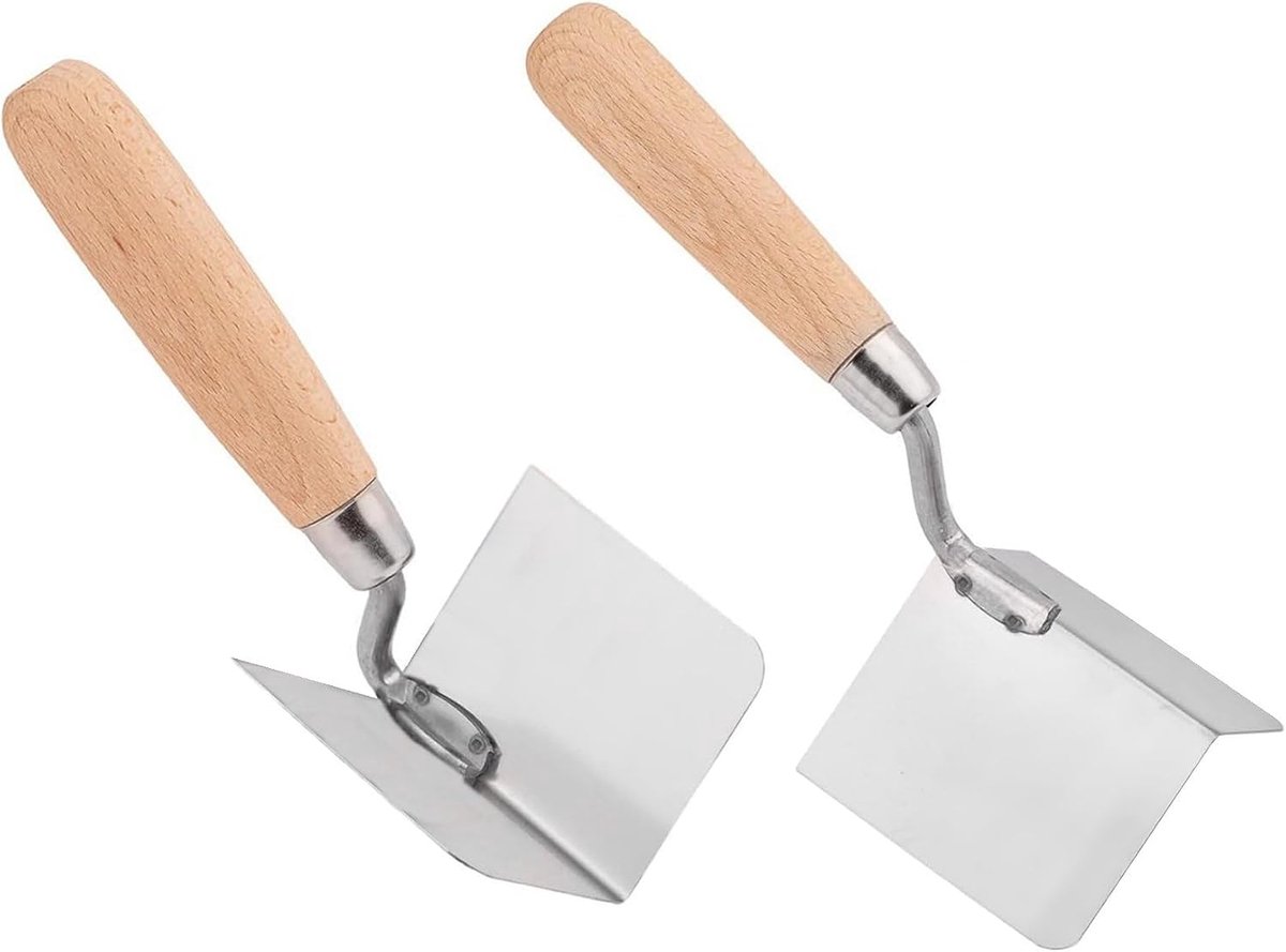 2 x Hoektroffel Intern + Extern, RVS 80x60mm Houten Handvat (Set)