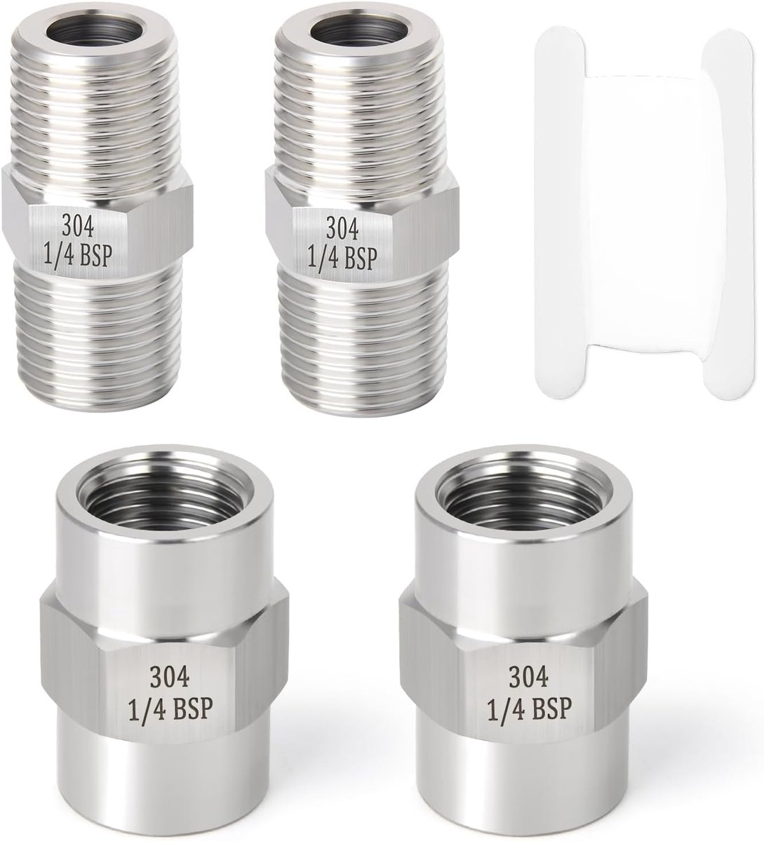 4stuks 304 roestvrij staalpijpverbinding, Hex Nipple Hex koppeling, 1/4" x 1/4" BSP mannelijke schroefdraadpijp, 1/4Inch x 1/4Inch BSP vrouwelijke schroefdraadpijp