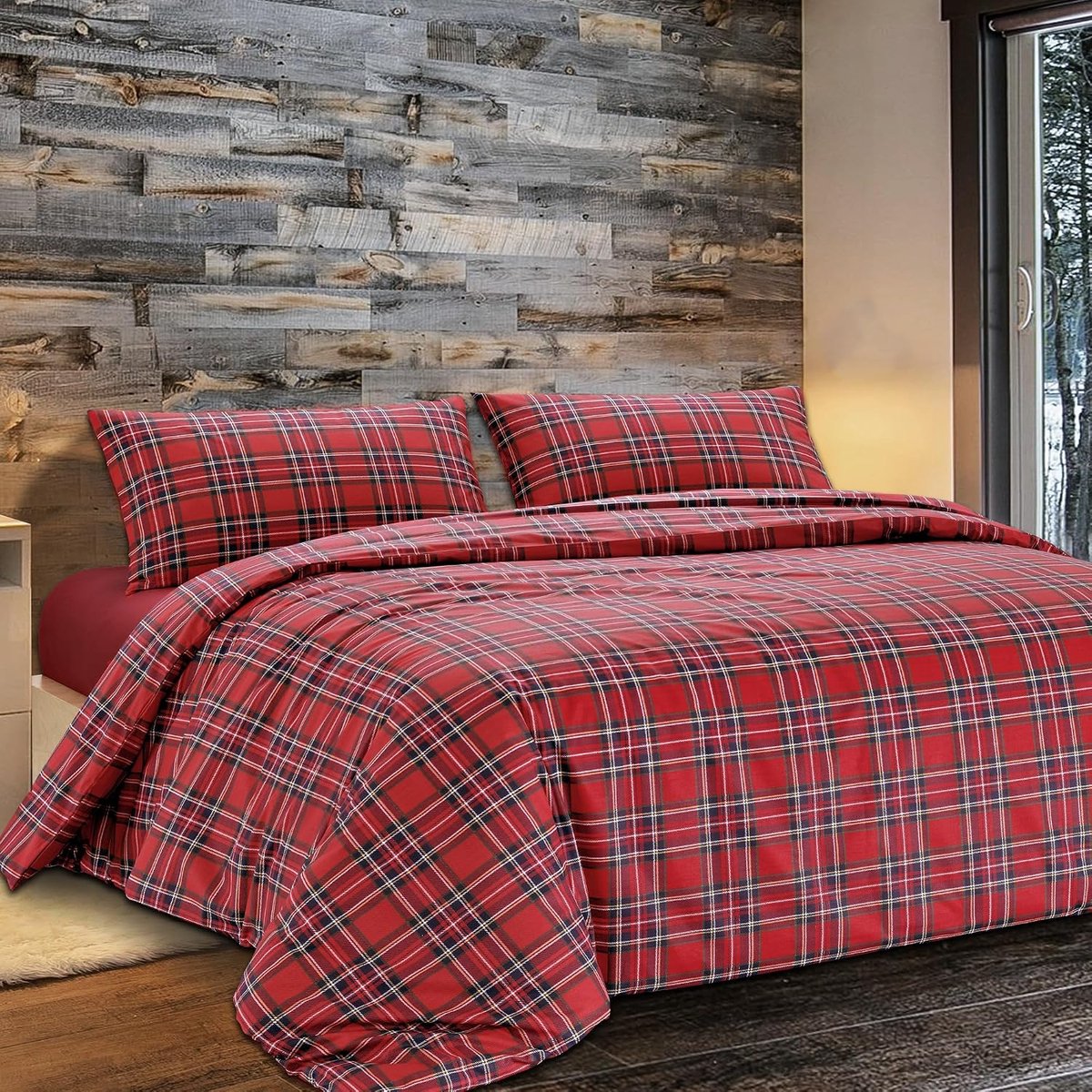 Beddengoed voor tweepersoonsbed, 100% puur katoen, 180 x 200 cm, gemaakt in Italië | 4-delige beddengoedset voor tweepersoonsbed, katoen, hoeslaken, laken en 2 bijpassende kussenslopen, wasbaar op 30 °C