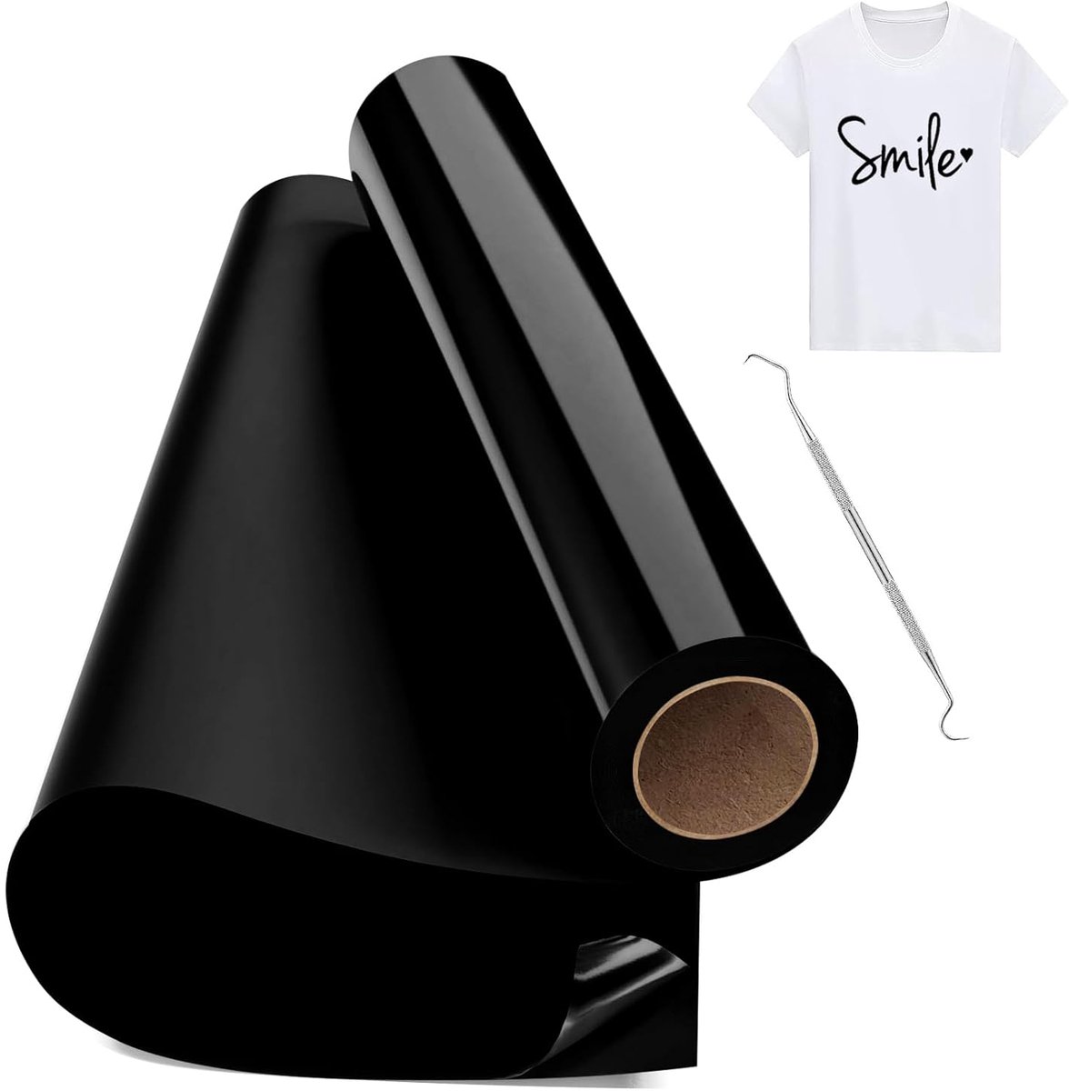 On Vinyl Zwart, 30.5cm x 600cm Opstrijkbare Vinylrol Voor Stoffen met Wiedgereedschap, Heat Transfer Vinyl, Flex Folie Zwart Voor T-Shirt DIY