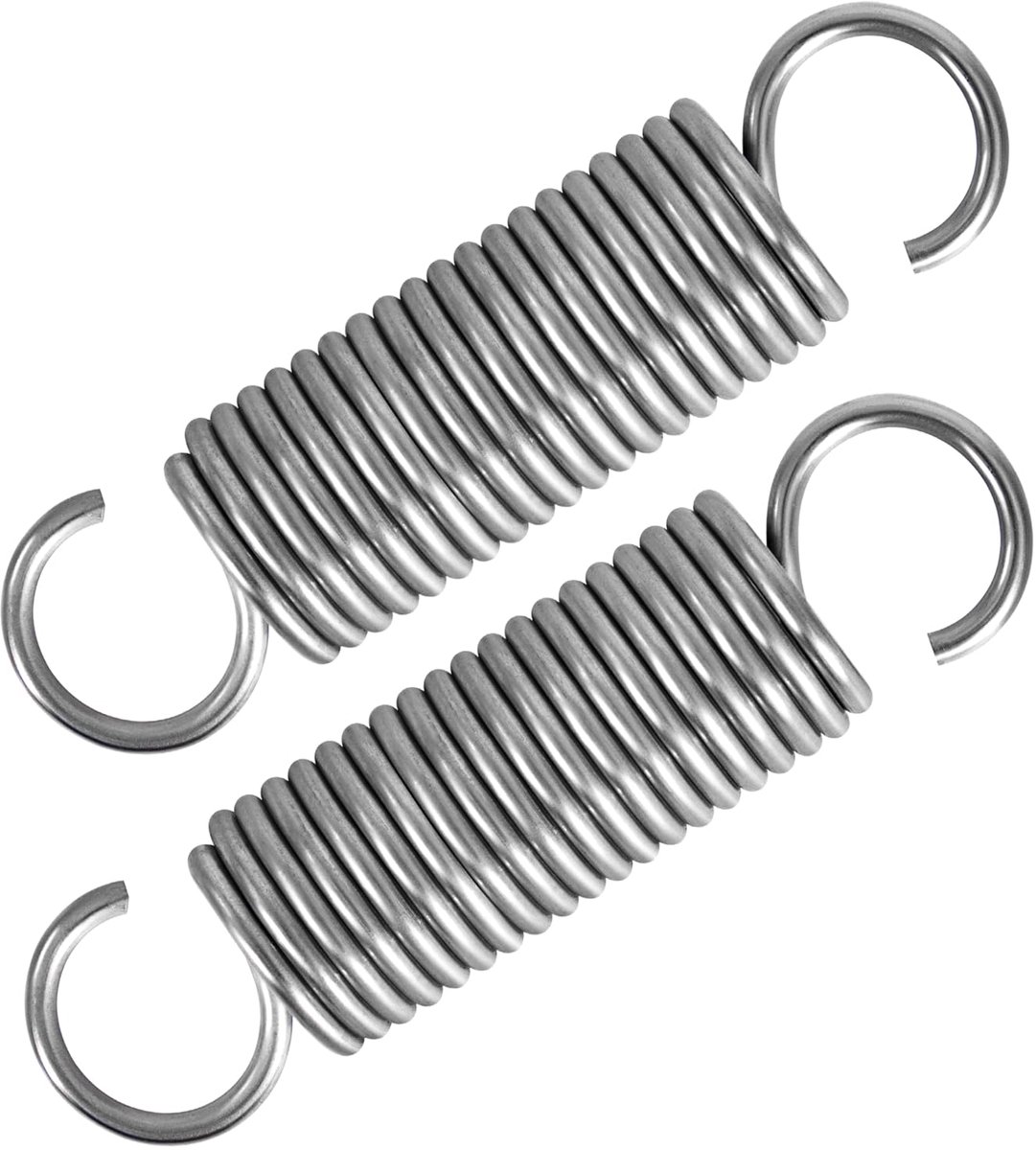 Trekveren met haak, roestvrij staal, spanveer, trekveer, 70 mm, buitendiameter 18 mm, draaddiameter 2 mm, maximale trekkracht 8,3 kg, 2 x 18 x 70 mm, 2 stuks