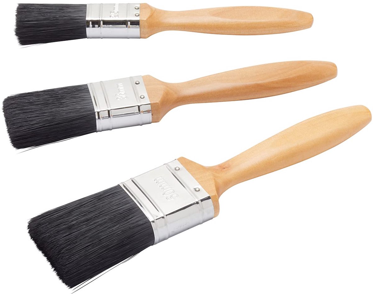 For The Job Professionele verfkwast voor een soepele afwerking set van 3 met emulsie-, glans- en matverf op muren, plafonds, meubels, hout en metaal