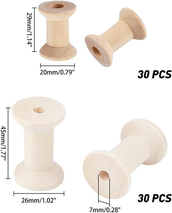 60 Stks 2 Maten Houten Lege Spoel, Mini Houten Spoelen Natuurlijke Draad Draad Draad Draad Draad Draad Draad Draad Spoel voor Kunst Ambachten Koord Kabel Ketting Roll — afbeelding 5