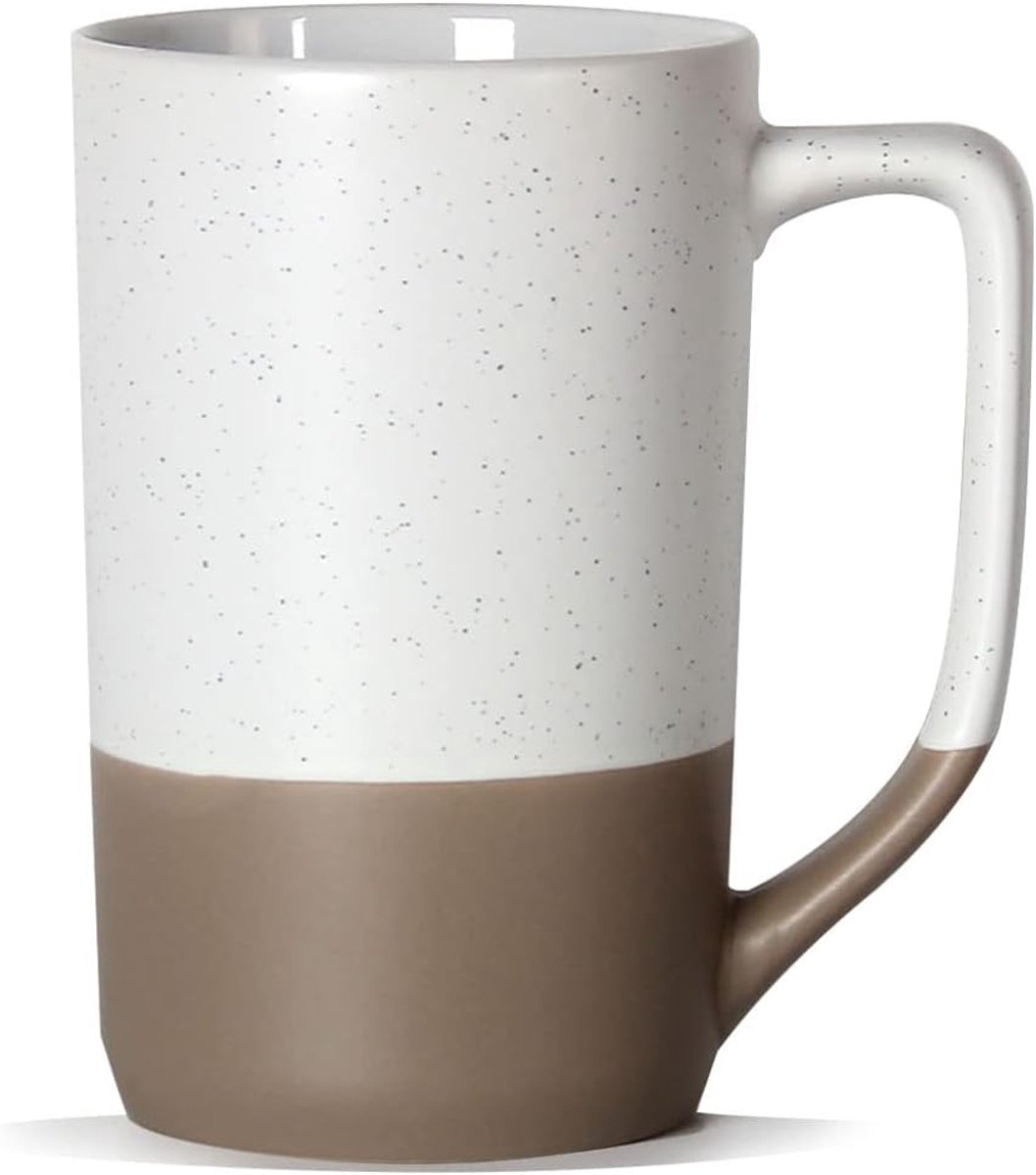16 OZ Grote koffiemok, tweekleurige combinatie Grote keramische theekop met vierkant handvat met zwarte spikkels voor mannen vrouwen restaurant thuiskantoor warme dranken, wit