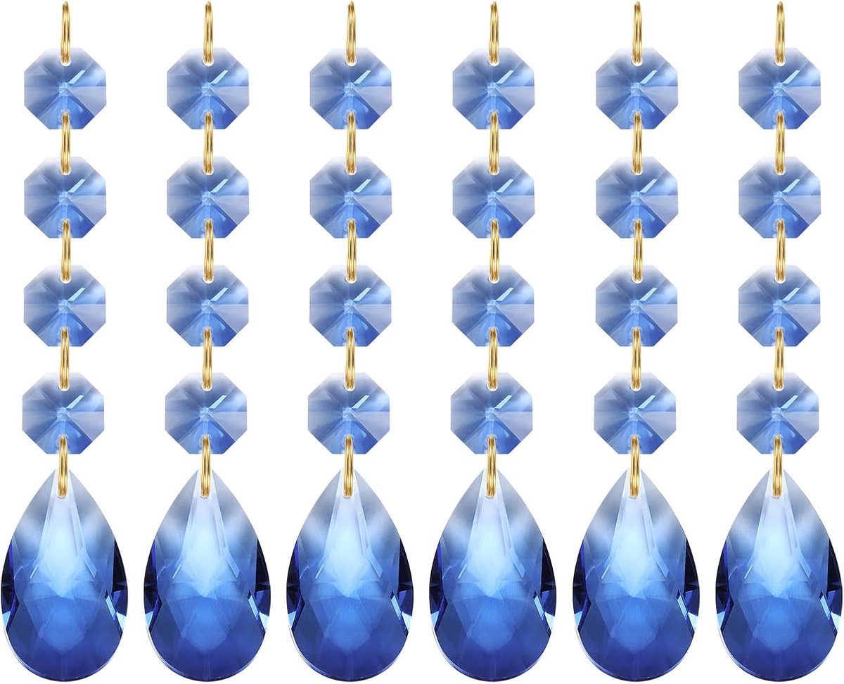 Teardrop kristallen kroonluchter hangers kralen, 6 stuks 120 mm lengte 38 mm kroonluchter prisma's onderdelen ornamenten hangende kralen voor doe-het-zelf kunst ambachten decoratie, lichtblauw