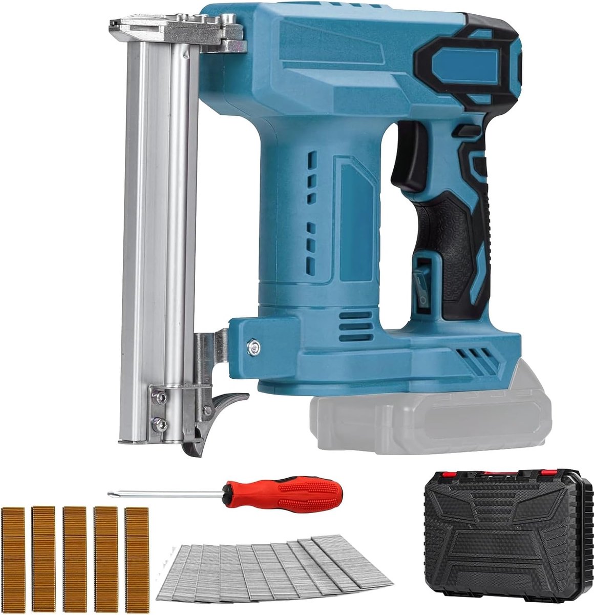 Brad Nailer, Accu-nagelpistool compatibel met Makita 18V batterij, 2-in-1 elektrische nietmachine nagelmachine met 100 nagels en 500 nietjes, nagelpistool/nietpistool voor bekleding