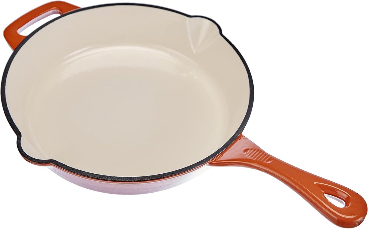 716314 Shadow pan met 2 tuiten of deksel 26 cm, gietijzer, oranje/crème, 26 cm
