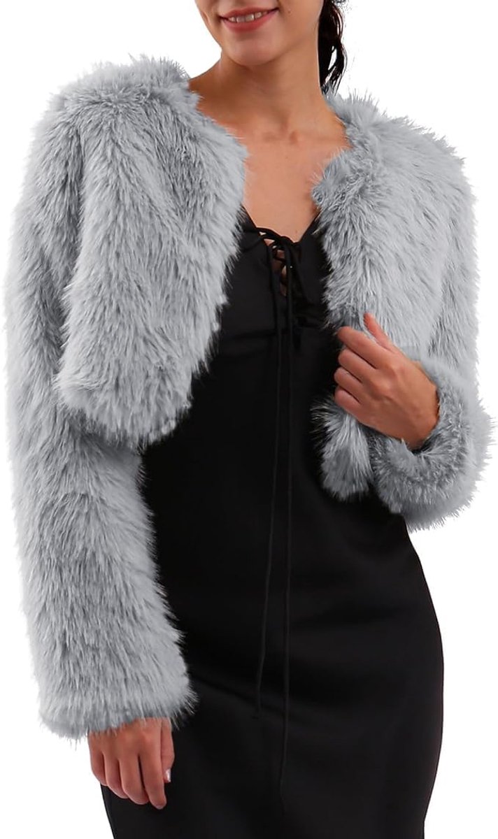 Bontjas dames, bontjas kort imitatiebont jas, pluche bontjas fleece mantel lange mouwen faux fur coat, winterjas jassen open kraag