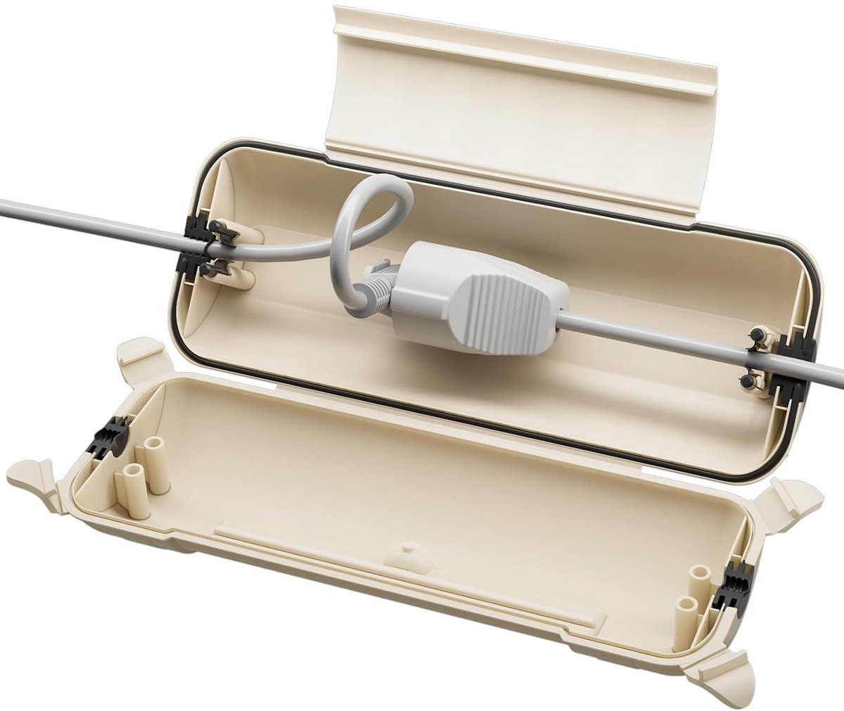 Waterdichte elektrische kabeldoos IP44 voor buiten, grote stekkerbeschermdoos voor verlengsnoer, bestand tegen weersinvloeden, elektrische accessoires, 29x11x7.5cm, Amandel