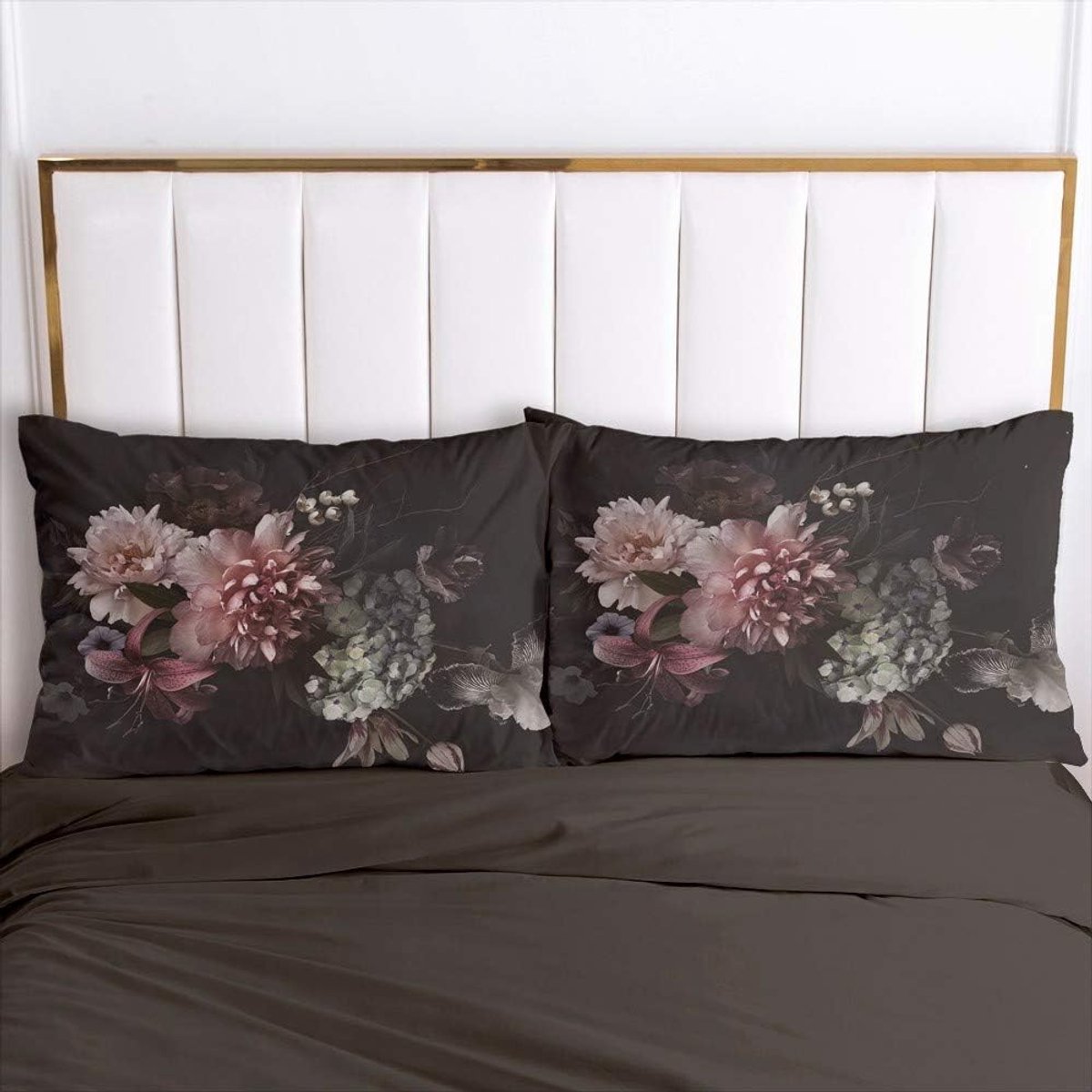 Kussenslopen, 40 x 80 cm, Zwart Vintage Bloemen Hoofdkussensloop, Zacht Comfort Microvezel Kussensloop, Dubbelpak