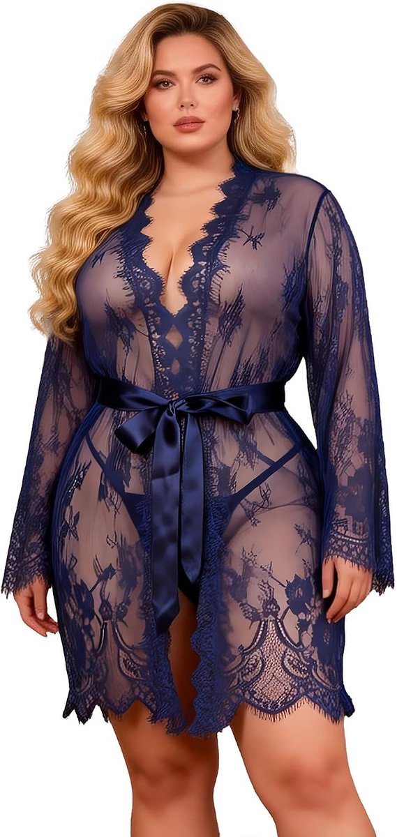 ohyeahlady Lingerie Babydoll Lingerie voor Dames Kanten Kimono Nachthemd Ondergoed Sexy Lingerie Nachtkleding Kant met String Nachtkleding Jurk met Riem