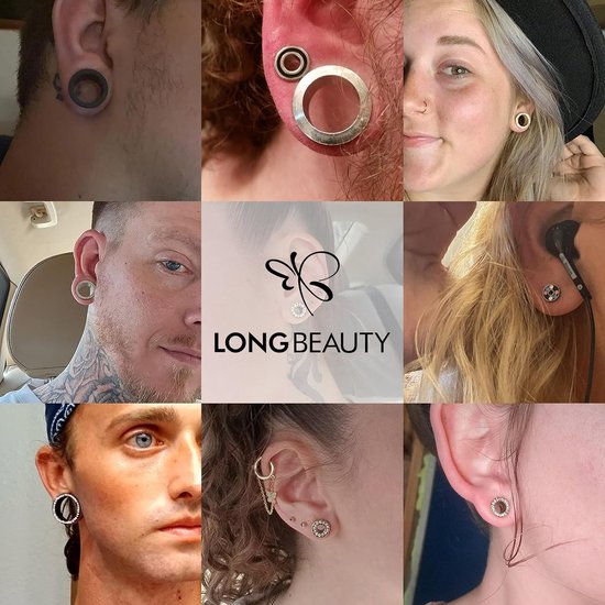 Tunnels, 8 stuks roestvrij staal, schroefsluiting met edelstenen, piercing, sieraden, 6 mm - 16 mm, Roestvrij staal, Kubieke zirkonia — afbeelding 4