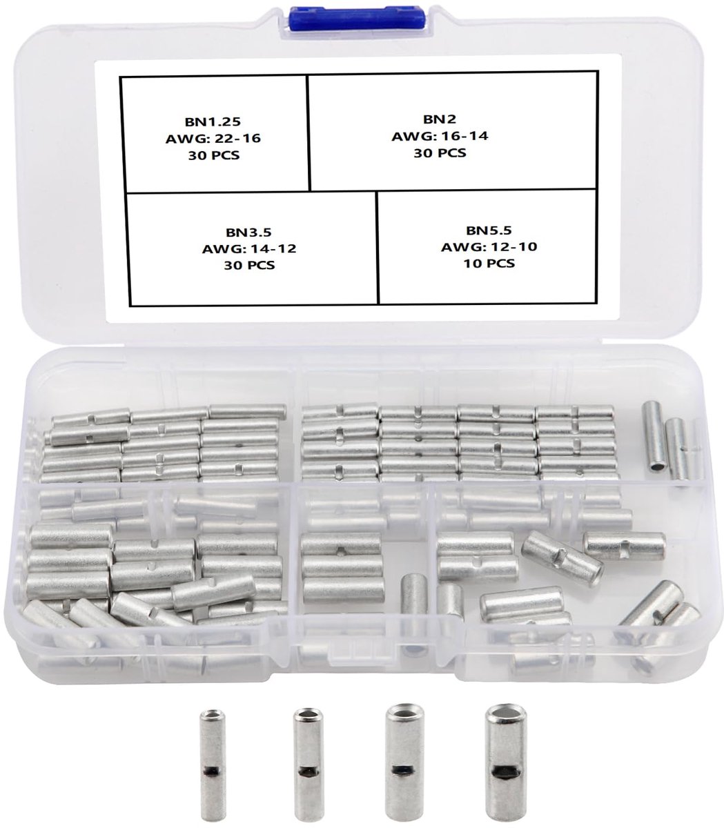 100 Stuks 4 Soorten Niet-geïsoleerde Stootverbinders kit, Kabelhuls Kabel Crimp Terminal, Cilindrische Stootverbinder, voor Elektrische Splitsingen DIY