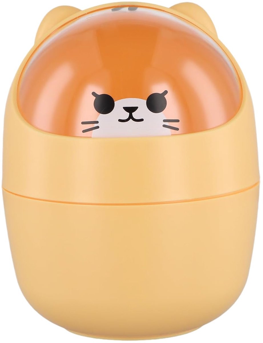 Bureauprullenbak Schattig, Lief Mini Kleine Prullenbak Pennenhouder met Deksel, Draagbare Afneembare Tafelprullenbak, Kunststof Afvalbak voor Kantoor (Oranje)