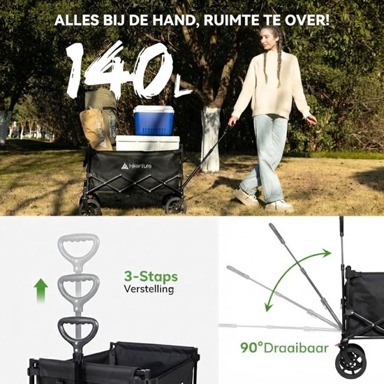 Lìon® Bolderkar - 150 kg Laadcapaciteit Uiterst Vouwbare Handkar - Vouwhandkar Met Remmen - Zwart - 75cm x 48cm x 62cm van Lion — afbeelding 5