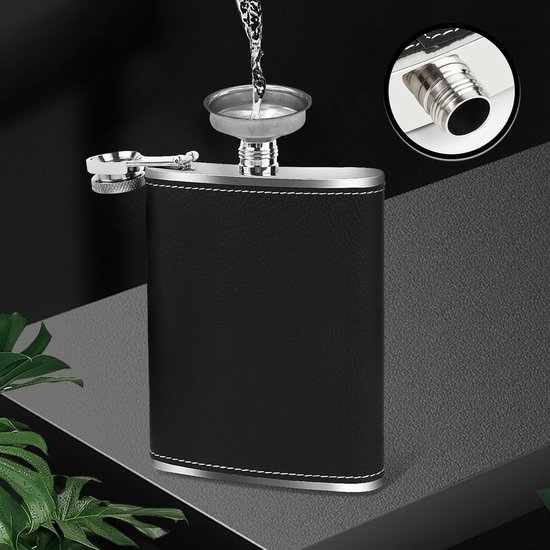Roestvrijstalen heupfles voor sterke drank, 8 oz, 227 ml, set met trechter, voor whisky, rum en wodka — afbeelding 3