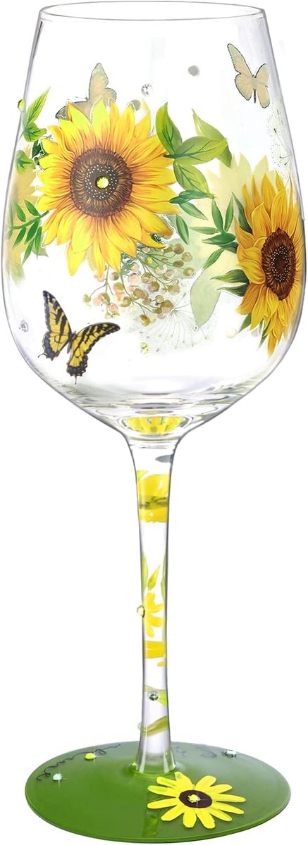 Kleurrijk wijnglas zon bloem handgeschilderd Kerstmis wijnglas verjaardag cadeau voor vrouwen 15oz