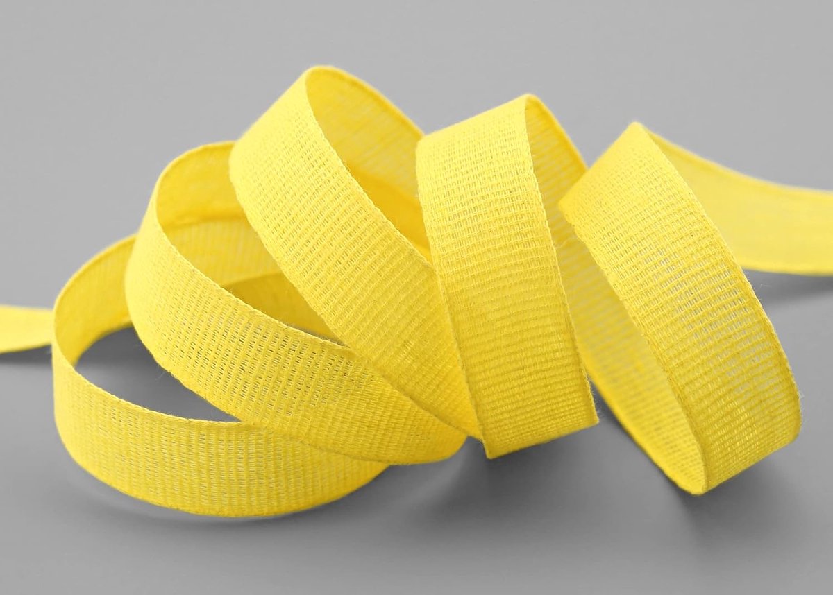 20 m x 15 mm katoenen lint, effen, geel, decoratielint van 100% katoen, milieuvriendelijk, biologisch afbreekbaar, zonder draad, lint, natuurlijk geschenklint, decoratief lint, natuur